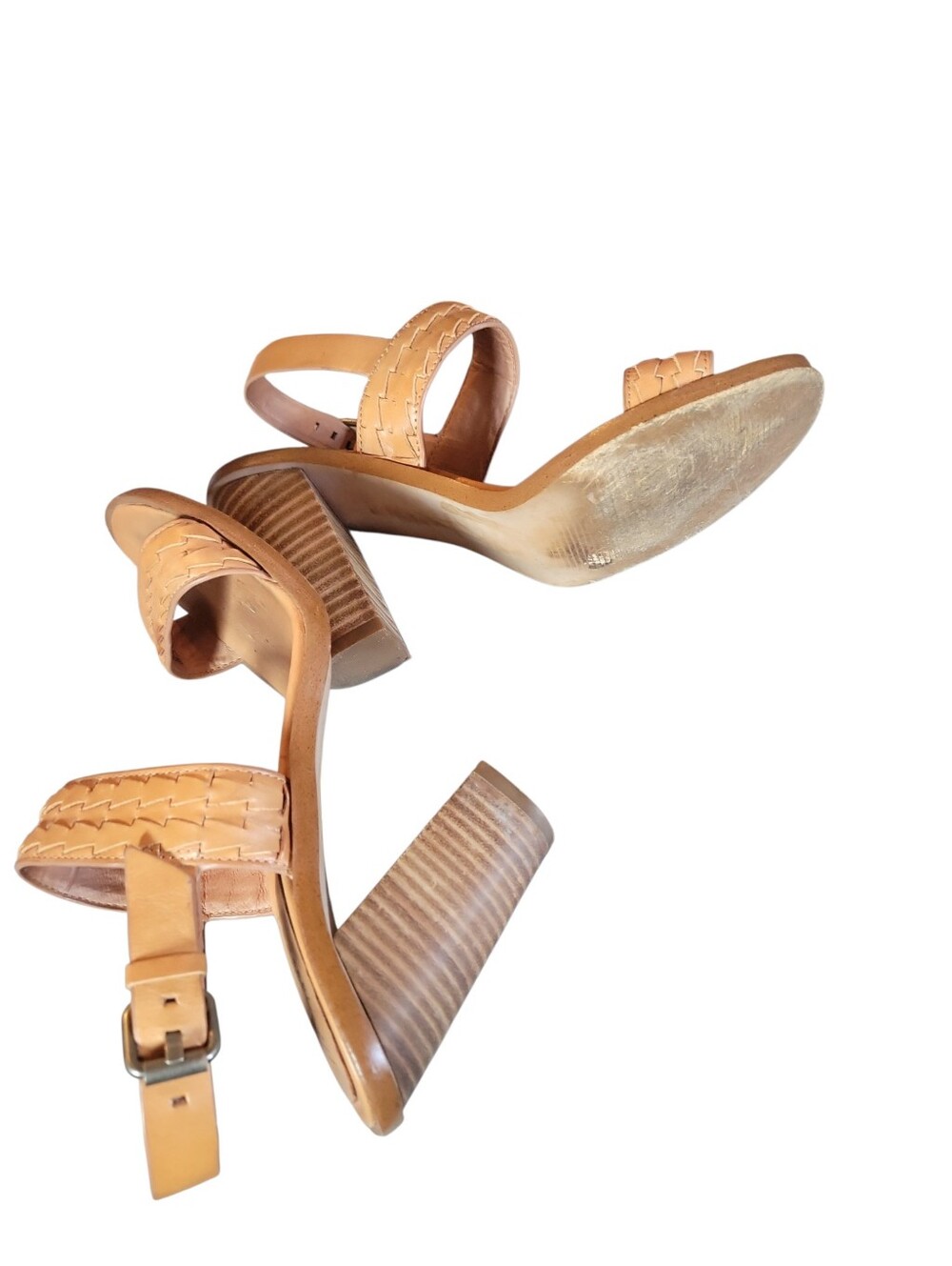 Madewell Hutton Women's Tan Leather Block Stacked 4" Heel Sandals Sz 6 - Picture 4 of 10